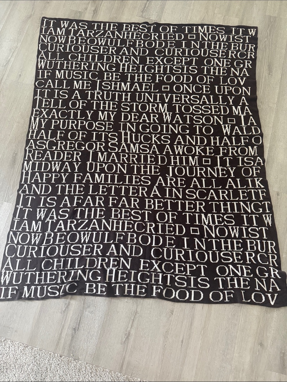 Barnes & Noble Throw Blanket Literary Quotes Classic Books 50”x 60” Brown/Ivory